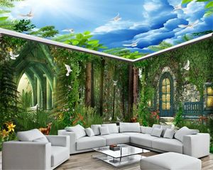 Fonds d'écran taille personnalisée belle mode soie tissu 3D auto-adhésif forêt rêve cabane balançoire fleurs vigne toute la maison fond