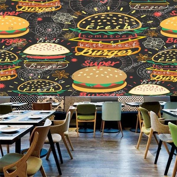 Fonds d'écran Taille personnalisée Burger Dog Snack Bar Po Papier peint Fast Food Restaurant Décor industriel 3D Mural auto-adhésif