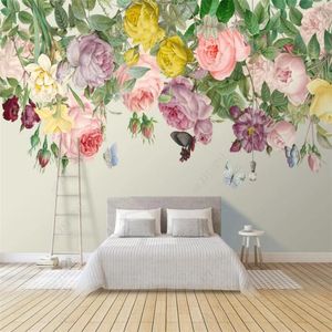 Wallpapers aangepaste maat bloemen handgeschilderde rozenbloem woonkamer muurschildering 3d muurpapier woning decor slaapkamer zelfklevend behang