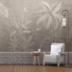 Wallpapers Custom Size Hand-Painted Retro Home Decor Mural Tropical Rainforest Plant 3D Muurdocument Slaapkamer Zelfklevend Wallpaper