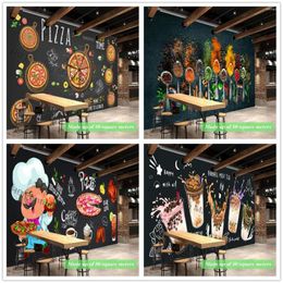 Fonds d'écran Taille Personnalisée Papier Peint Mural 3D Personnalité Pizza Shop Tableau Peinture Murale Restaurant Café Thé Au Lait Fond Papiers