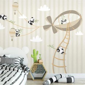 Fondos de pantalla Tamaño personalizado Mural de dibujos animados nórdico Animal Habitación para niños Panda Papel tapiz autoadhesivo Dormitorio Revestimiento de pared Comedor simple