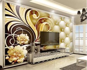 Fonds d'écran Taille personnalisée Po 3D Auto-adhésif Diamant Sac souple Fleurs de luxe Salon Canapé Table de chevet Peintures murales imperméables