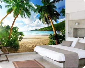 Fondos de pantalla Tamaño personalizado PO Alta calidad 3D Papel tapiz autoadhesivo Sea Palm Beach Island Travel TV Sofá Fondo Dormitorio Grandes murales