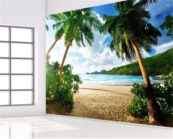 Fonds d'écran Taille personnalisée Po Haute Qualité 3D Papier peint Beach Island Chambre Grandes peintures murales Paysage