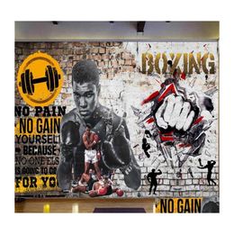 Fonds d'écran Personnalisé Sports Gym 3D Po Papier Peint Haltérophilie Boxe Décor Industriel Mural Auto-adhésif Papel De Parede Drop Delivery Dhusd