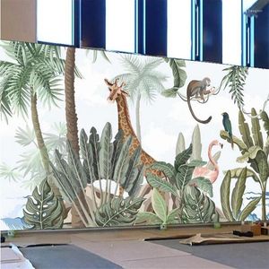 Fonds d'écran Personnalisé Tropical Rain Forest Animal Mur Papier 3D Girafe Flamingo Restaurant Papier Peint Salon Chambre Décor À La Maison Murale