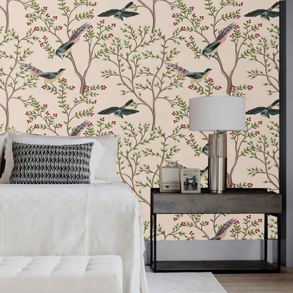 Fondos de pantalla Nostalgia europea personalizada Ramas abstractas Árbol Flores y pájaros Fondo de pantalla de TV Papel tapiz de pared para sala de estar en rollo Fondos de pantalla