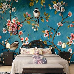 Papel tapiz personalizado, tela de pared, estilo europeo, flores, pájaros, pintura al óleo, papel tapiz, sala de estar, dormitorio, cubierta de fondo, decoración 3D para el hogar