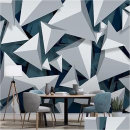 Fonds d'écran Personnalisé Mur Tissu Peinture Abstrait 3D Géométrique Triangle Modèle Salon TV Fond Décor Papier Peint Papel De Drop D Dhvpt