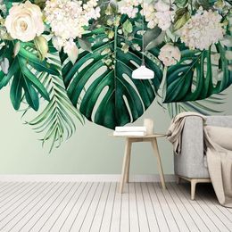 Fonds d'écran personnalisé mural 3D art moderne feuille verte fleur po fond peinture salon chambre salle à manger décor papier peint