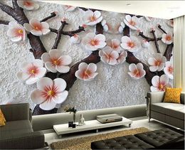 Wallpapers op maat muurschildering moderne kunst schilderij hoge kwaliteit behang 3d woonkamer TV achtergrond reliëf pruim Po papier