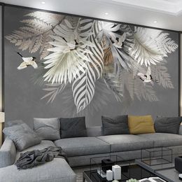 Fondos de pantalla Pintura de pared personalizada 3D Planta pintada a mano Hojas PO Papel tapiz para dormitorio Estudio Sala de estar TV Fondo Papier Peint Mural