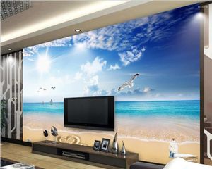Fonds d'écran Fond d'écran personnalisé 3D ciel bleu et nuages ​​blancs peintures murales belle plage salon chambre fond décoration murale