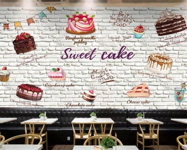 Fonds d'écran Fond d'écran personnalisé 3d Brick Wall Cake Shop Fond de restaurant Western Restaurant Café Cafe Decoration Paint Papel de Parede