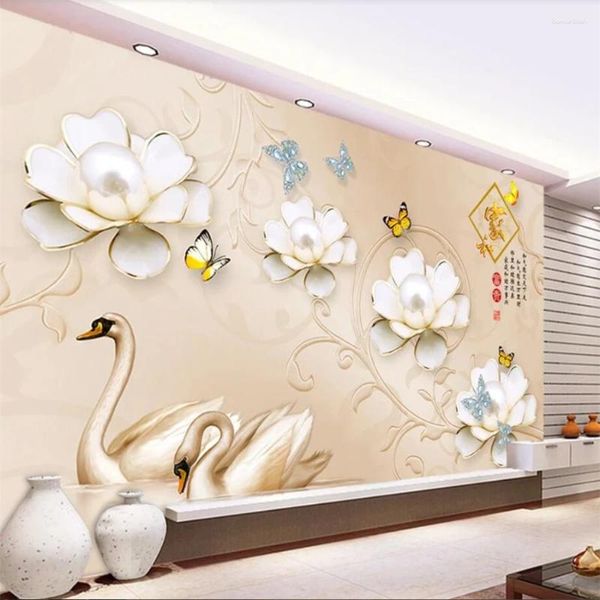 Fonds d'écran personnalisé papier peint 3D européen beau bleu bijoux fleur stéréo Po Mural TV fond papiers peints décor à la maison