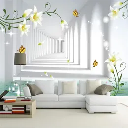 Wallpapers op maat behang 3d muurschildering papel de parede droom vlinder liefde bloem tv achtergrond muur woonkamer slaapkamer