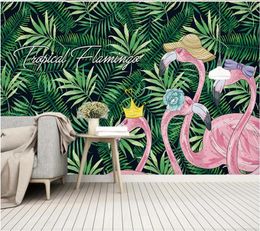 Fonds d'écran Fond d'écran personnalisé 3D Mural Forêt tropicale Plante Feuille de bananier Flamingo Idyllique Papel De Parede TV Fond Papier peint