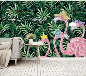 Wallpapers Aangepaste Wallpaper 3d Muurschildering Tropisch Regenwoud Plant Bananenblad Flamingo Idyllisch Papel De Parede TV Achtergrond Muur Papier