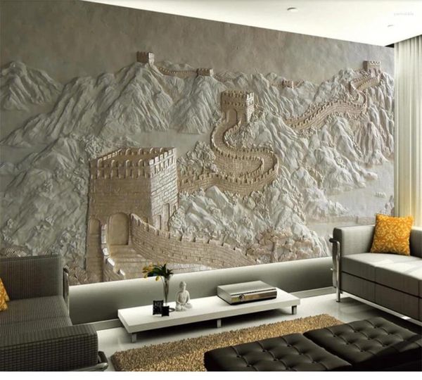 Fonds d'écran personnalisé papier peint 3D Po mural grande muraille relief chinois TV fond peinture pour salon papel de parede