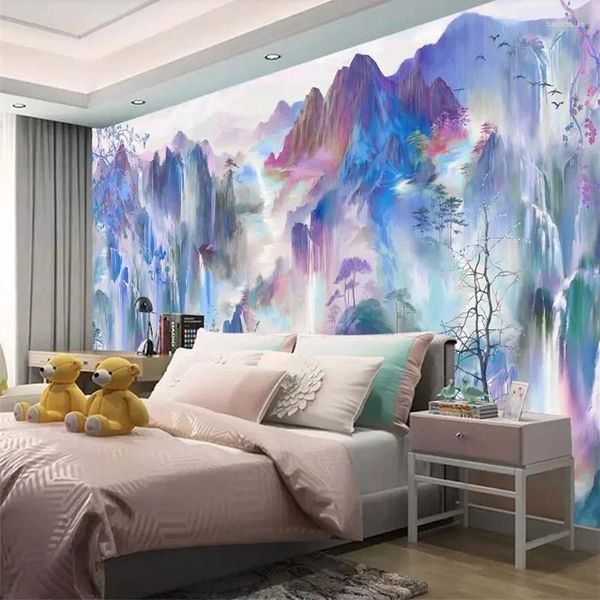 Fondos de pantalla Papel tapiz personalizado Grúas chinas Flores y pájaros Fondo de color Sala de estar Gran mural