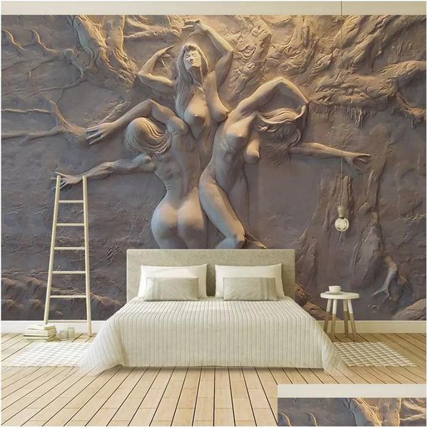 Fondos de pantalla Papel tapiz personalizado Europeo 3D Estereoscópico En relieve Belleza abstracta Arte corporal Fondo Pintura de pared Sala de estar Dormitorio Ho Dh7wh