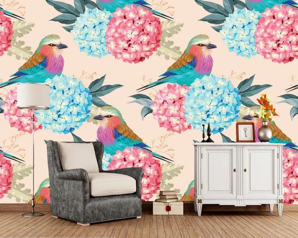 Fondos de pantalla Papel tapiz personalizado Murales florales hermosos y pájaros para sala de estar Dormitorio Sofá TV Decoración de fondo