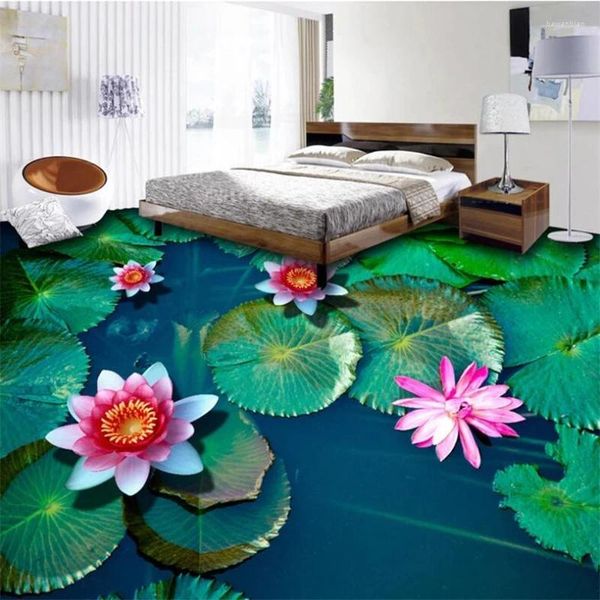 Fonds d'écran fond d'écran personnalisé Lotus Salle de bain 3D PEINTURE PEINTURE SUR LEVE LEG LEG LEAG Pond Decoration Papel de Parede