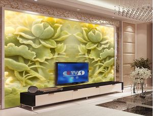 Fonds d'écran Fond d'écran personnalisé Fleurs murales Jade Lotus 3d Modern pour le salon chambre à coucher des restaurants télévisés en arrière