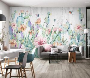 Fonds d'écran Fond d'écran personnalisé Mural Nordic Tropical Plantes Flamingo Cactus Flying Bird Papel de Parede peint à la main