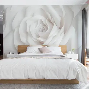 Fondos de pantalla Custom White Rose Wallpaper Mural Dormitorio Sala de estar TV Fondo Papel de parede 3D Pegatinas de pared Decoración para el hogar Mejora