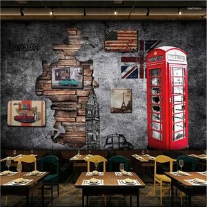 Wallpapers Customization 3D Wallpaper for Walls European and American Retro Nostalgic London Phone Booth Cafe Restaurant Painting