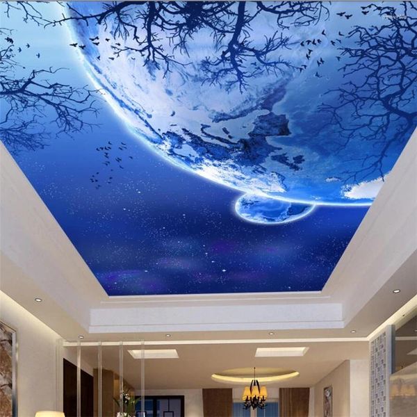 Fonds d'écran Personnaliser Belle Star Sky Planète Salon Chambre Plafond Zenith Fresque Personnalisé Grande Murale Papier Peint Vert Papel De Parede