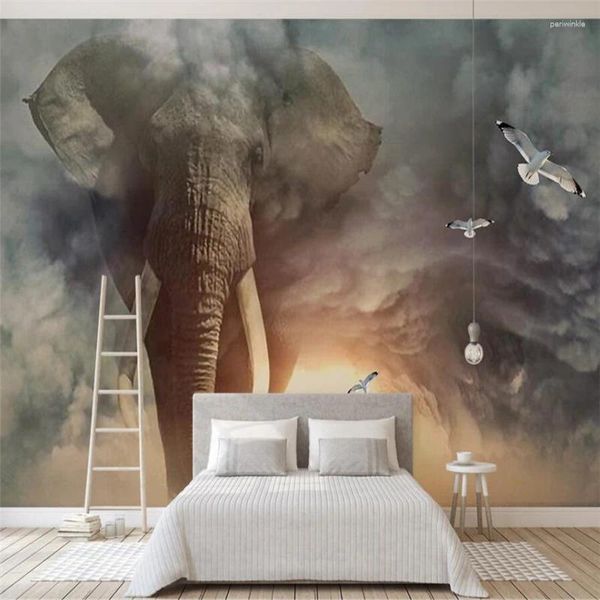 Fonds d'écran Personnaliser créatif peint à la main éléphant oiseau fond peinture murale personnalisé grand papier peint mural Papel De Parede Para Quarto