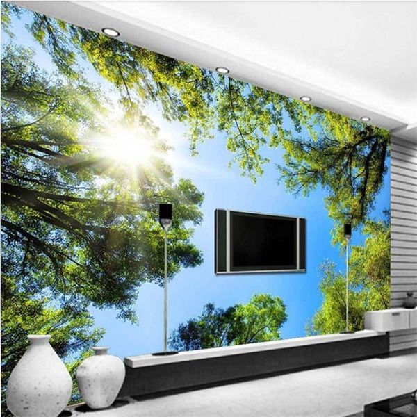 Fonds d'écran Personnaliser Dream Forest Sky HD Scène Naturelle TV Fond Personnalisé Grande Murale Papier Peint Vert Papel De Parede Para Quarto1