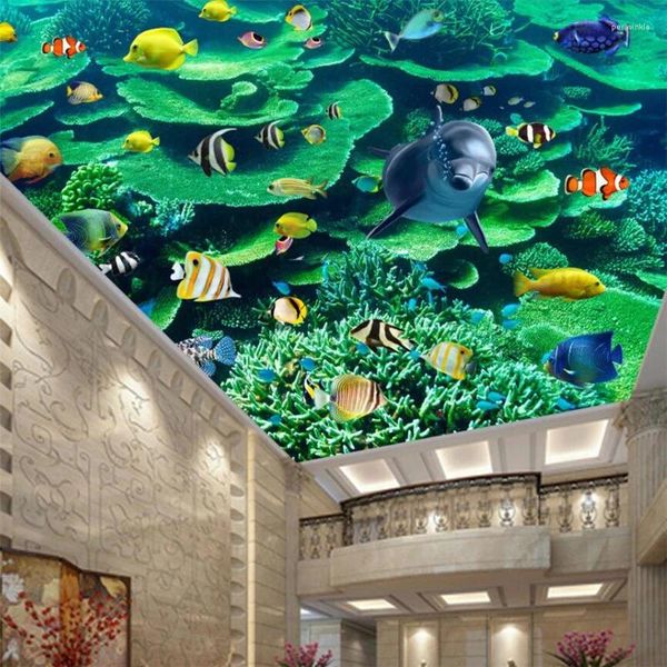 Fonds d'écran Personnaliser Fantaisie Monde sous-marin Corail Plafond Enfant Mural Personnalisé Grand Papier Peint Papel De Parede 3d Para Quarto