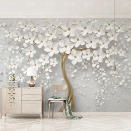 Fondos de pantalla Personalizado 3D Mural Wallpaper Flor blanca Árbol grande Po Living Ropa de cama Habitación Paisaje Decoración para el hogar Papel de pared