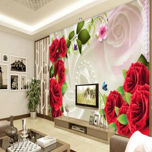 Fonds d'écran personnalisé 3D papier peint mural tissu de soie rose fleur salon TV fond décoration murale peinture pour chambre