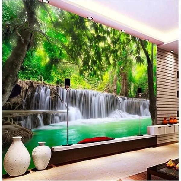 Fonds d'écran personnalisés en 3D Murales muraux papier peint 3 D HD Jungle River Waterfall Adorment Photo 3D Roard Photo Fond d'écran