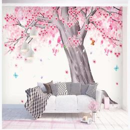 Wallpapers Aangepaste 3D Wallpaper Waterverfbloemen Open Rich Cherry Tree Landschap Achtergrond Wall Hooggrade waterdicht materiaal