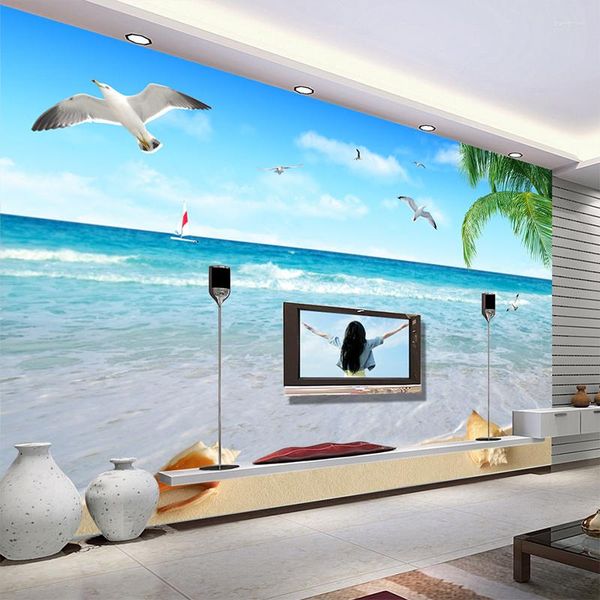 Papiers peints personnalisés toute taille noix de coco mer mouette paysage marin Po Mural tissu mural salon TV canapé maison décoré papier étanche