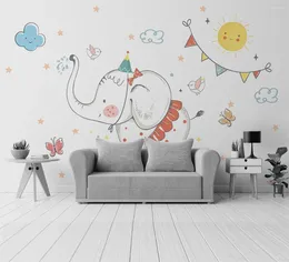 Fonds d'écran personnalisés dessin animé fantasme blanc nuage étoile bébé éléphant pour le salon TV fond de fond de papier peint décoration maison