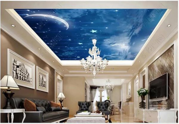 Fonds d'écran personnalisés grand papier peint photo 3d Pilation de plafond 3D Fond d'écran beau étoile Moon salon zenith plafond mural papel de pa