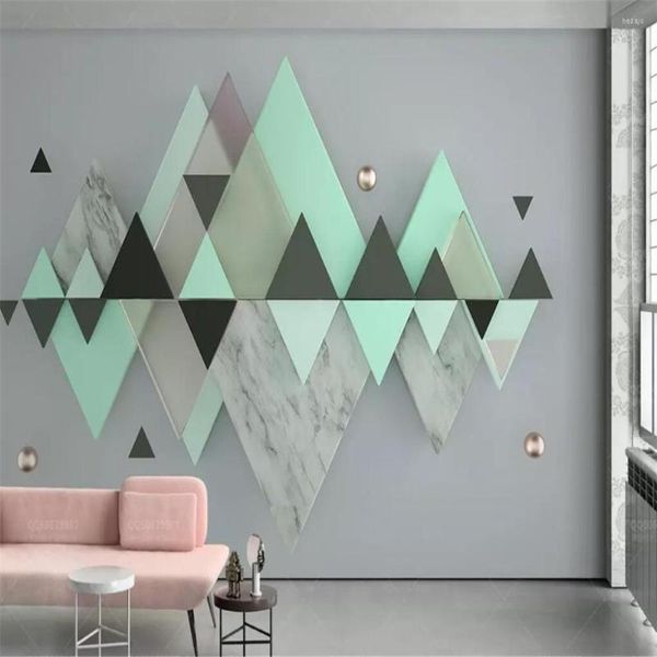 Fonds d'écran personnalisé grande murale 3D papier peint géométrique triangle menthe fond vert décoration de la maison peinture