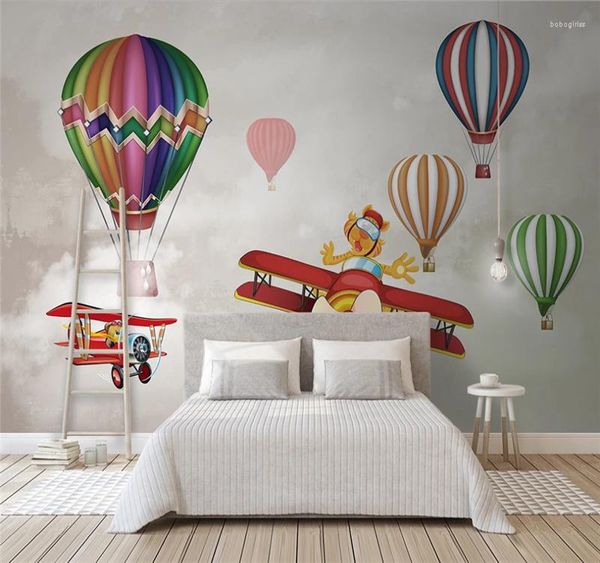 Papier peint personnalisé grand papier peint Mural nordique Simple dessin animé avion personnalité ballon à Air chambre d'enfants mur de fond