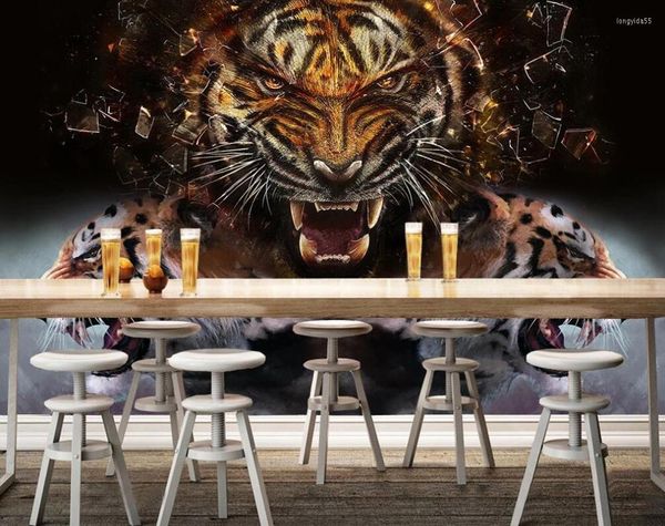 Fondos de pantalla personalizados a gran escala 3D Mural Wallpaper Tiger Sheng Wei Down The Mountain Roar River Top Gun Cloud Fondo de pared