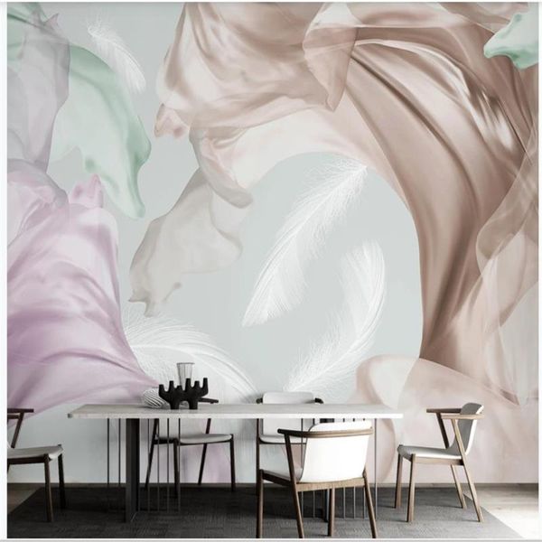 Fondos de pantalla Papel tapiz personalizado para paredes Moderno minimalista Hermoso sueño Seda Pluma blanca TV Fondo de pared
