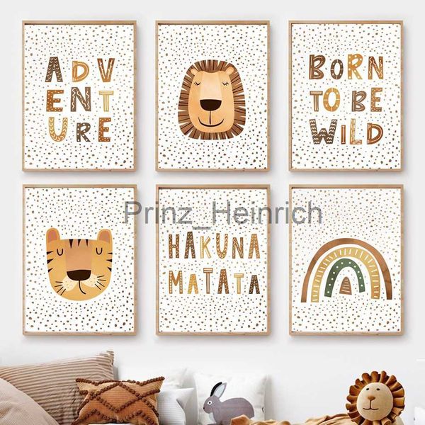 Fondos de pantalla Cute Lion Tiger Avatar Rainbow Quote Boho Kids Room Posters Prints Baby Wall Art Pictures Decor Nordic Nursery Canvas Painting J230704