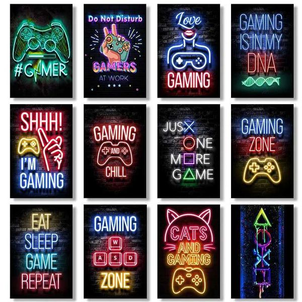 Fonds d'écran Cyberpunk Neon Effets Affiche Race de jeu Players Print toile peinture Wall Art Pictures For Kids Boys Décorez Cadeaux J240505