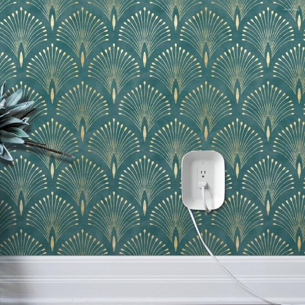 Papel tapiz de abanico geométrico verde oscuro, enrejado autoadhesivo, papel de pared moderno Peel And Stick, contacto extraíble